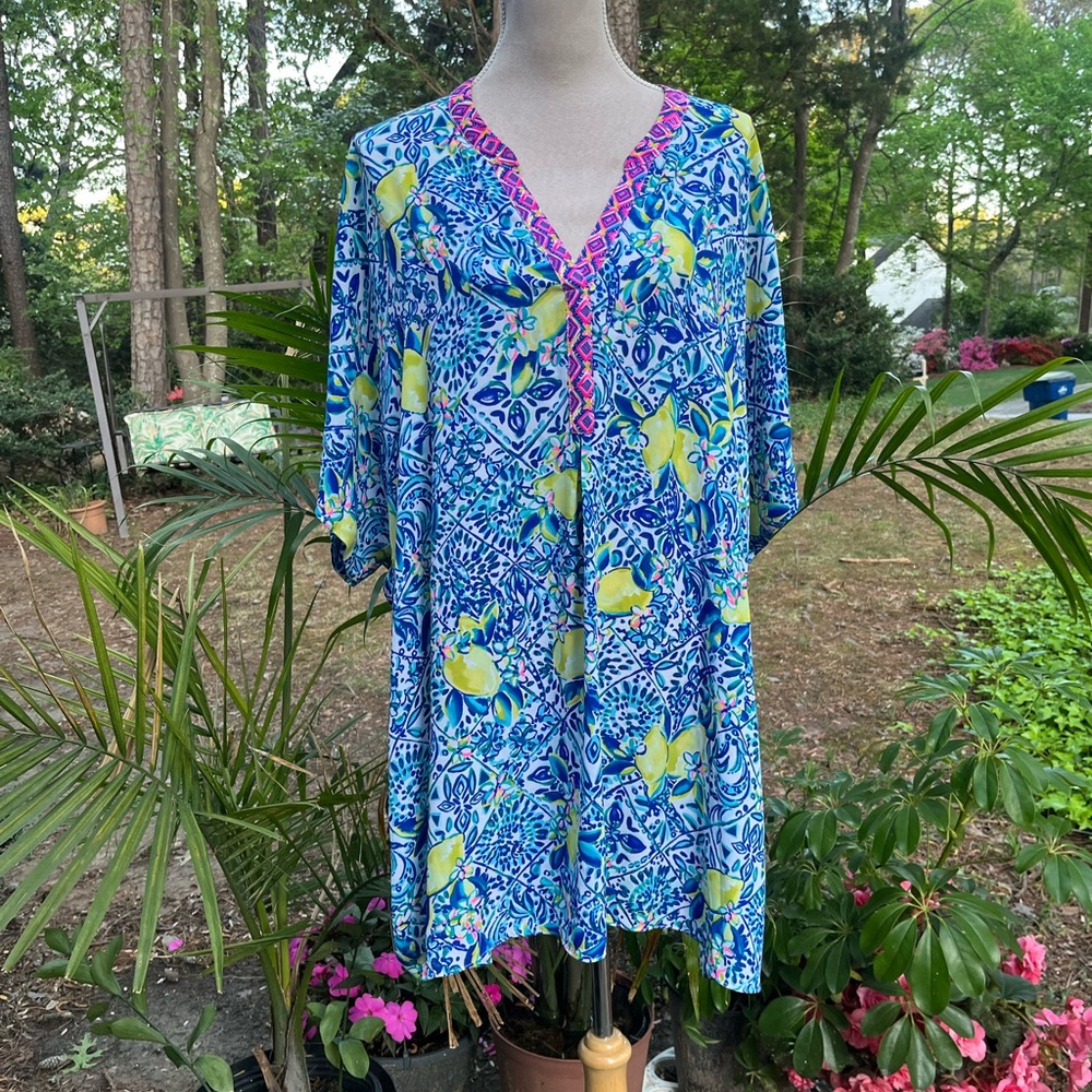 Lilly Pulitzer 🏝️ Leland Cover-up Beach Dress, Tropical Print, Small/Medium, EUC